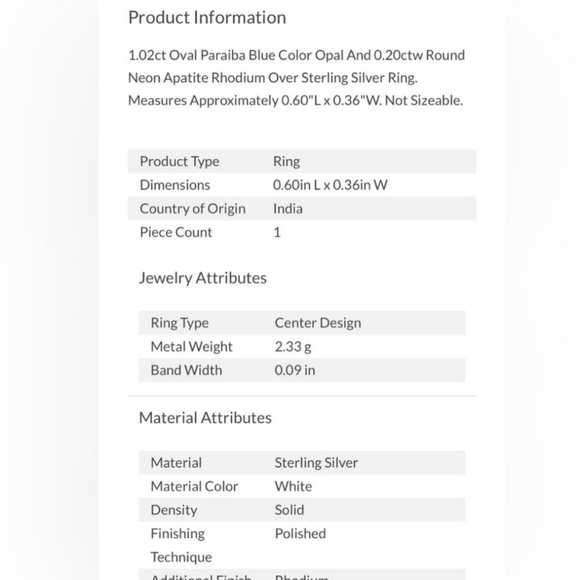 Genuine Paraiba Blue Color Opal Ring in Sterling Silver Size 8! 💙 - Picture 8 of 9